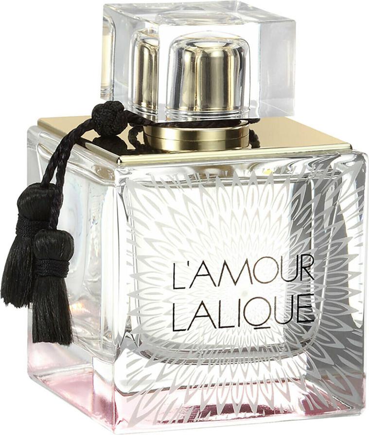 Flacon perfum Lalique L'Amour woda perfumowana 50ml z eleganckim różowym dnem, luksusowe perfumy dla kobiet marki Lalique na białym tle