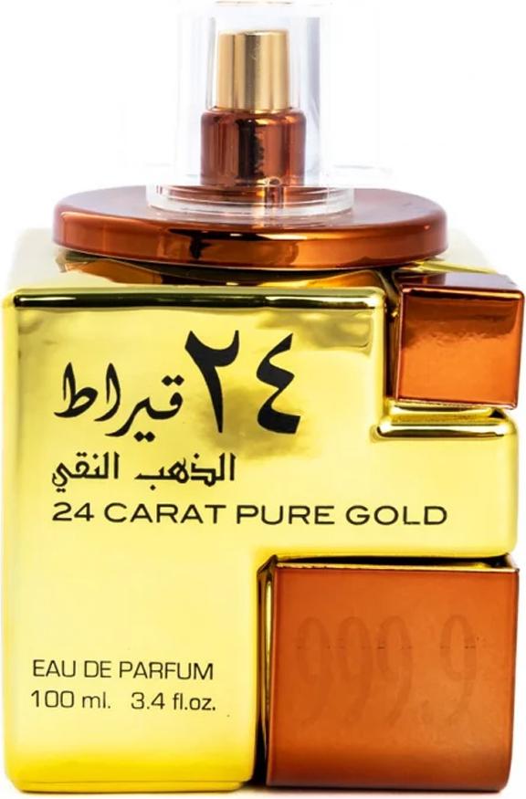 Flacon perfum Lattafa 24 Carat Pure Gold woda perfumowana 100ml w eleganckim opakowaniu - orientalny zapach unisex z nutami szafranu i oudu