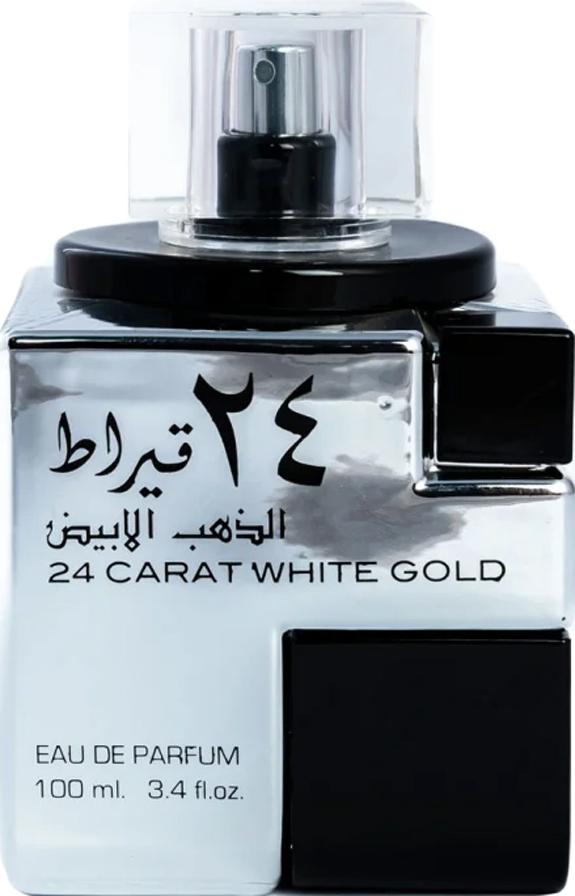 Flacon perfum Lattafa 24 Carat White Gold woda perfumowana 100ml w eleganckim opakowaniu - luksusowy zapach bursztynowy unisex