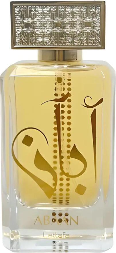Flacon wody perfumowanej Lattafa Abaan 100ml w eleganckiej butelce z logo marki Lattafa na jasnym tle w wysokiej jakości