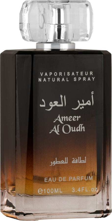 Flacon perfum Lattafa Ameer Al Oudh woda perfumowana 100ml w eleganckim opakowaniu, unisex zapach bursztynowy z nutami sandałowymi