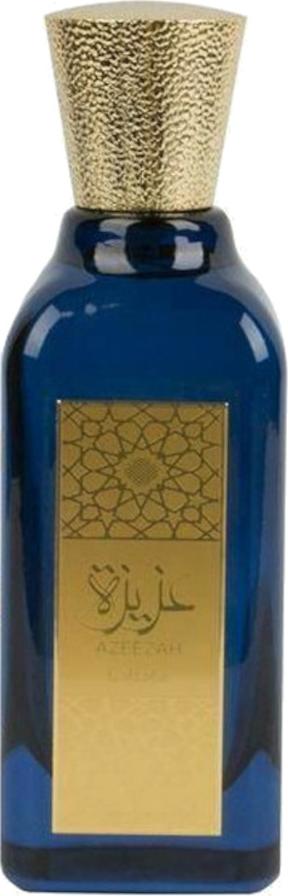 Flacon wody perfumowanej Lattafa Azeezah 100ml unisex z orientalnym zapachem cytrusowo-kwiatowym na białym tle z opakowaniem