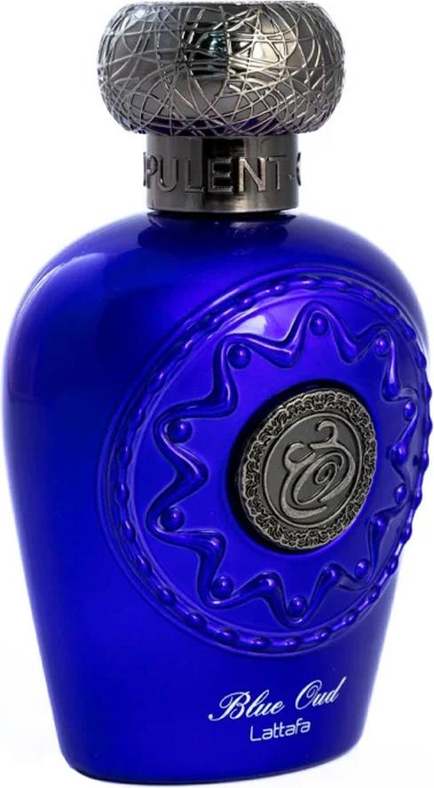 Flacon perfum Lattafa Blue Oud woda perfumowana 100ml w eleganckim opakowaniu dubajskiej marki z orientalno-drzewnym zapachem dla mężczyzn