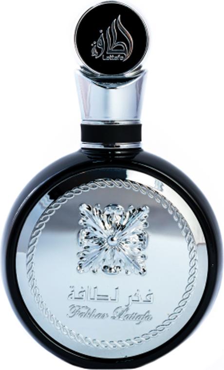 Flacon wody perfumowanej Lattafa Fakhar Men 100ml - orientalne perfumy męskie w eleganckiej butelce z logo marki Lattafa na opakowaniu