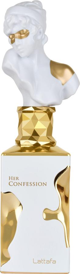 Lattafa Her Confession woda perfumowana 100ml w luksusowym flakonie z białym i złotym wykończeniem - orientalny zapach dla kobiet