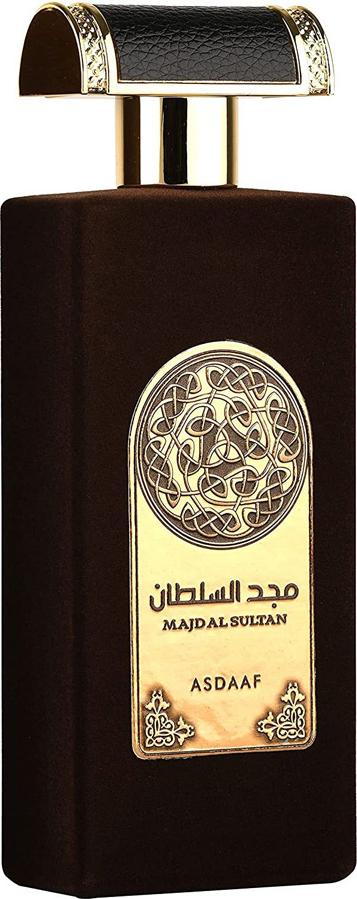 Flacon wody perfumowanej Asdaaf Majd Al Sultan 100ml - orientalno-przyprawowa perfuma unisex z nutami tytoniu, kadzidła i szafranu w eleganckim opakowaniu