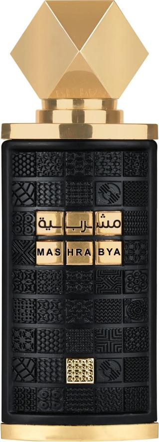 Flacon Lattafa Mashrabya woda perfumowana 100ml w eleganckiej butelce z orientalnym wzornictwem marki Lattafa na białym tle
