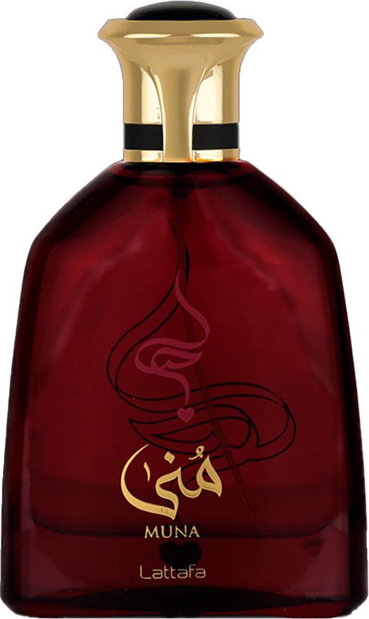 Lattafa Muna woda perfumowana 100ml w eleganckim burgundowym flakonie - orientalne perfumy damskie o kwiatowo-owocowym zapachu