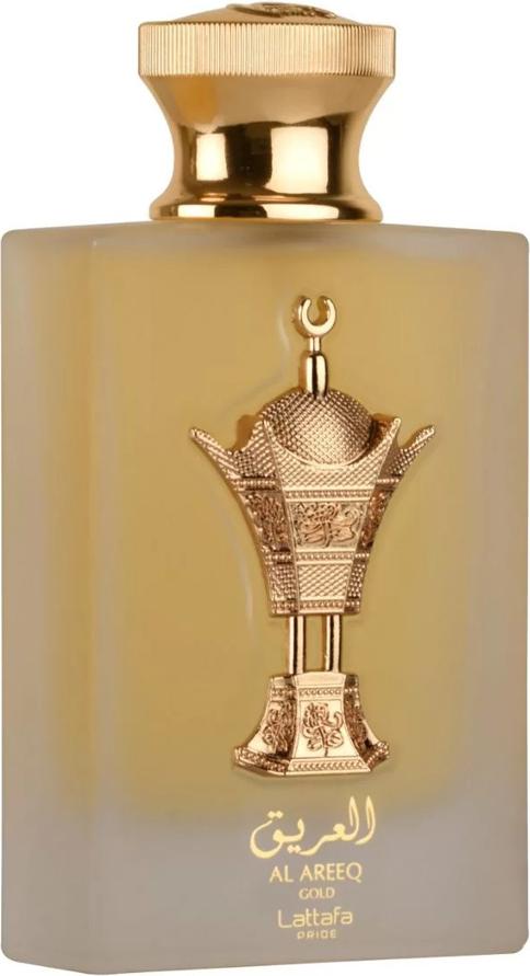 Lattafa Al Areeq Gold woda perfumowana 100ml - elegancki flacon orientalnych perfum z luksusowym opakowaniem marki Lattafa na białym tle