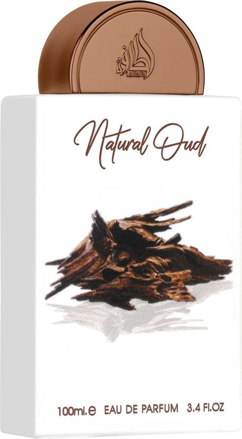 Flacon perfum Lattafa Pride Natural Oud 100ml woda perfumowana unisex z orientalnymi nutami oudu szafranu i jaśminu na białym tle