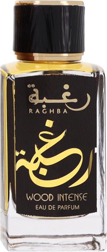 Flacon perfum Lattafa Raghba Wood Intense woda perfumowana 100ml dla mężczyzn z orientalno-drzewną kompozycją w eleganckim opakowaniu