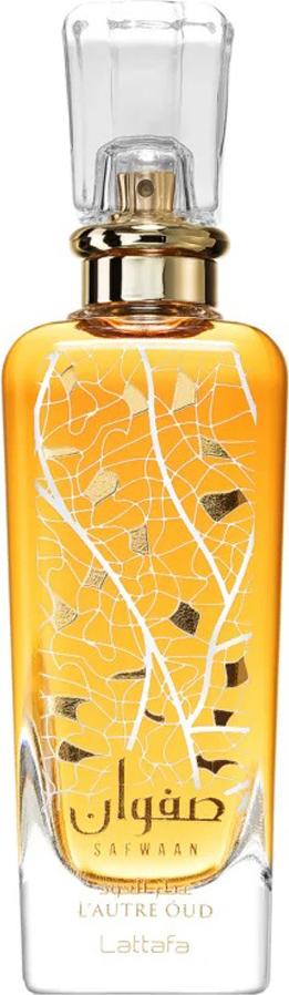 Flacon perfum Lattafa Safwaan L'Autre Oud woda perfumowana 100ml dla mężczyzn z orientalnymi nutami oud i sandałowca w eleganckiej butelce