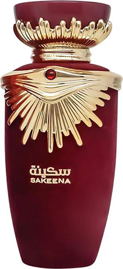 Flacon wody perfumowanej Lattafa Sakeena 100ml w eleganckim opakowaniu z logo marki Lattafa na białym tle