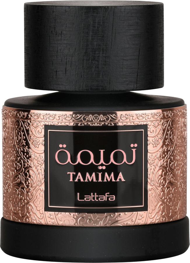 Flacon perfum Lattafa Tamima woda perfumowana 100ml na białym tle - eleganckie opakowanie orientalnych perfum unisex marki Lattafa
