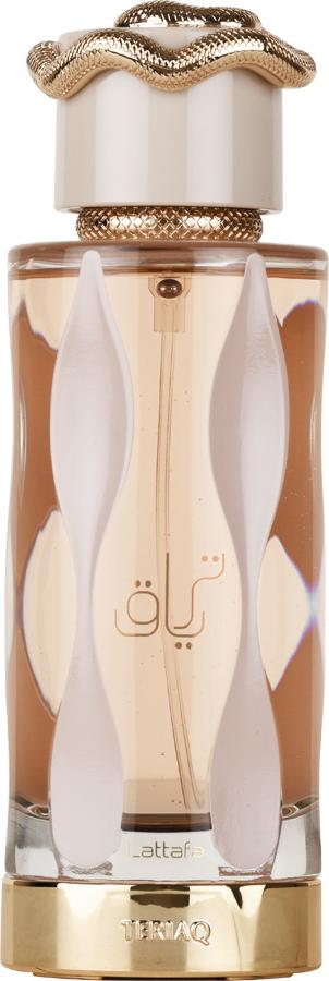 Flacon wody perfumowanej Lattafa Teriaq 100ml w eleganckim opakowaniu - uniseksowe perfumy z nutami karmelu, miodu i wanilii dla kobiet i mężczyzn