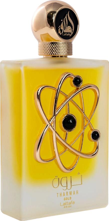 Flacon wody perfumowanej Lattafa Tharwah Gold 100ml w eleganckim opakowaniu - orientalno-kwiatowy zapach dla kobiet z nutami bergamotki