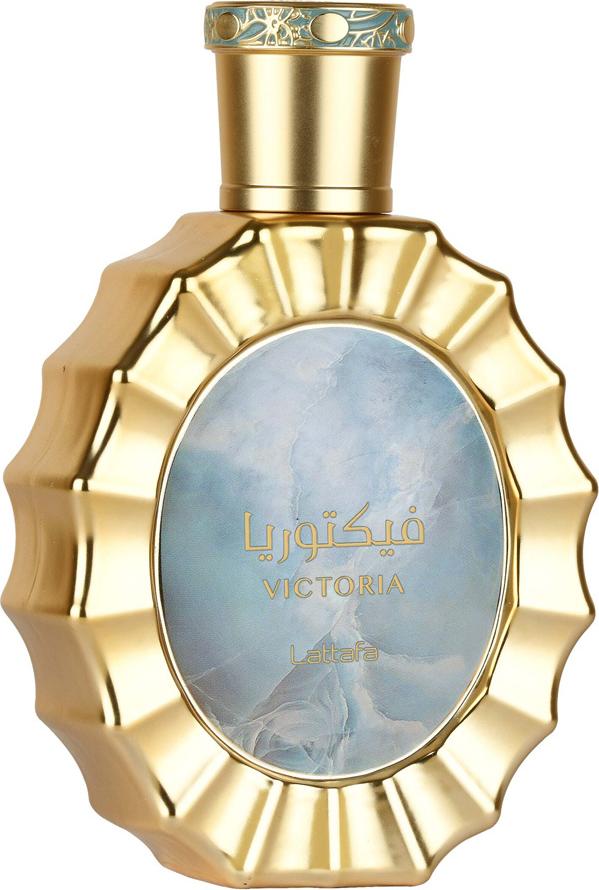 Flacon wody perfumowanej Lattafa Victoria 100ml - eleganckie opakowanie unisex perfum z gourmandowymi nutami cytryny, neroli i wanilii