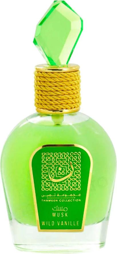 Flacon wody perfumowanej Lattafa Wild Vanille 100ml z eleganckim opakowaniem marki Lattafa na białym tle - orientalne perfumy damskie