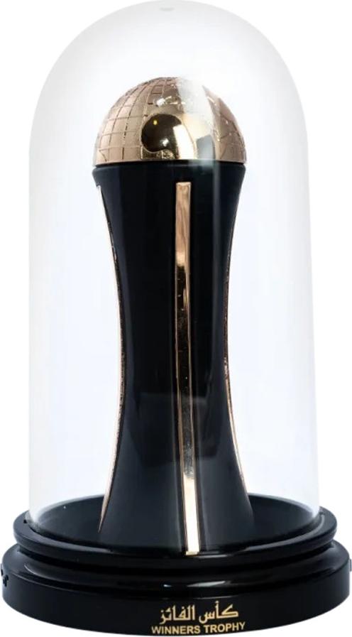 Flacon wody perfumowanej Lattafa Winners Trophy Gold 100ml dla mężczyzn w eleganckim opakowaniu z logo marki Lattafa na białym tle
