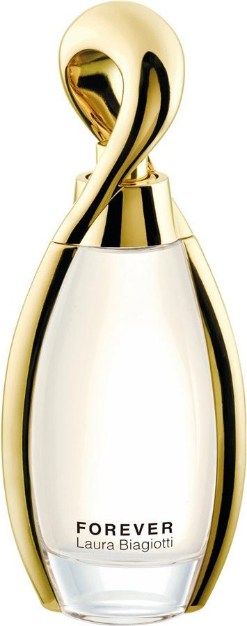 Flacon wody perfumowanej Laura Biagiotti Forever Gold For Her 60ml na białym tle - eleganckie perfumy damskie w złocistym opakowaniu marki