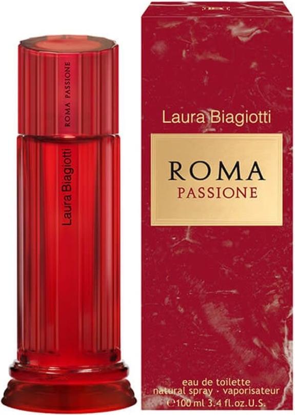 Flacon perfum Laura Biagiotti Roma Passione woda toaletowa damska 100ml z eleganckim opakowaniem na białym tle