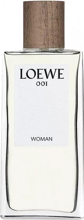 Loewe 001 Woman woda perfumowana 100ml w minimalistycznym flakonie z drewnianą zatyczką na białym tle - luksusowe perfumy damskie