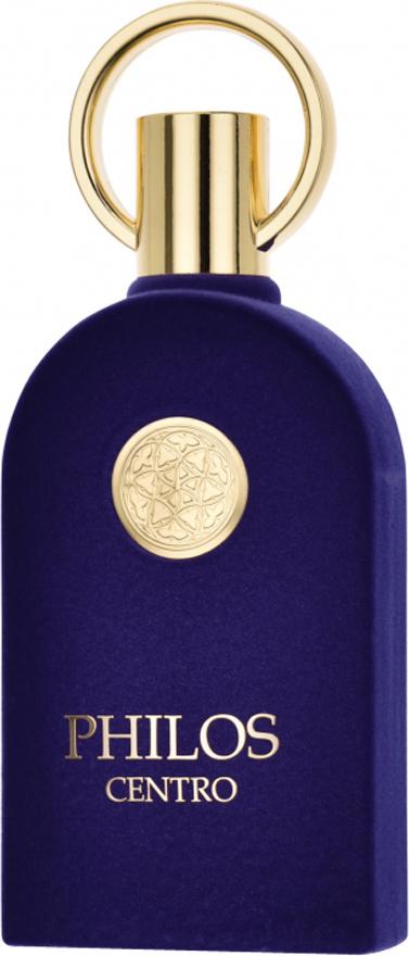 Maison Alhambra Philos Centro woda perfumowana 100ml w eleganckim granatowym flakonie ze złotymi akcentami na białym tle
