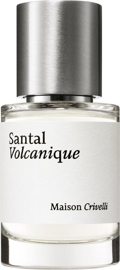Flacon wody perfumowanej Maison Crivelli Santal Volcanique 30ml z eleganckim opakowaniem marki na białym tle - zmysłowe perfumy unisex