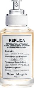 Flacon wody toaletowej Maison Margiela Replica Beach Walk 100ml z eleganckim opakowaniem na białym tle - luksusowe perfumy damskie