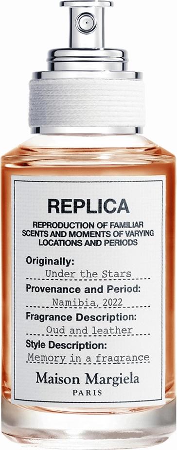 Flacon wody toaletowej Maison Margiela Replica Under the Stars 30ml z charakterystyczną białą etykietą marki na eleganckim opakowaniu