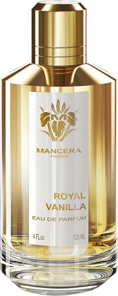 Flacon perfum Mancera Royal Vanilla woda perfumowana unisex 120ml z eleganckim opakowaniem na białym tle - luksusowy zapach waniliowy