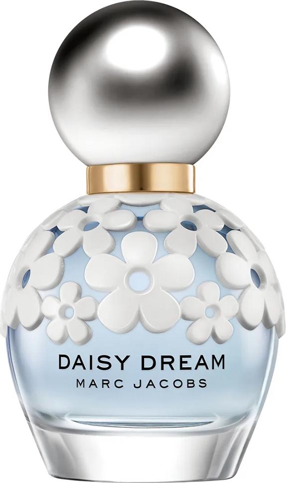 Flacon wody toaletowej Marc Jacobs Daisy Dream 30ml z charakterystyczną nakrętką w kształcie stokrotek na białym tle