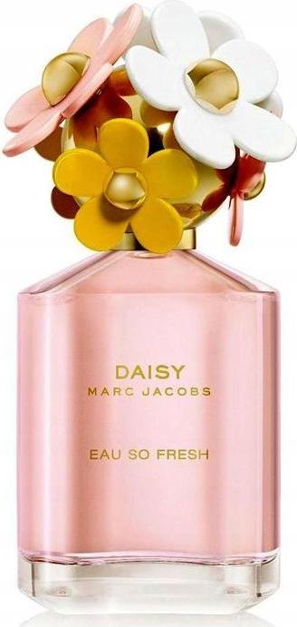 Flacon perfum Marc Jacobs Daisy Eau So Fresh woda toaletowa 125ml z charakterystyczną kwiatową zakrętką na białym tle