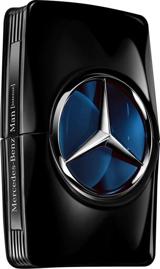 Elegancki flakon Mercedes-Benz Man Intense woda toaletowa 50ml na białym tle - luksusowe męskie perfumy drzewno-przyprawowe marki Mercedes-Benz