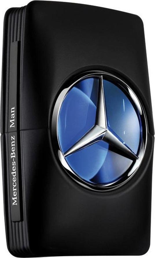 Flakon wody toaletowej Mercedes-Benz Man 100ml z charakterystycznym logo marki na eleganckim opakowaniu perfum dla mężczyzn