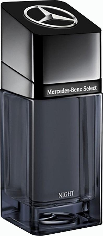 Flacon wody perfumowanej Mercedes-Benz Select Night For Men 100ml na białym tle z eleganckim opakowaniem marki premium dla mężczyzn
