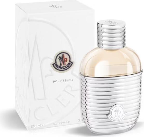 Flacon Moncler Pour Femme woda perfumowana damska 100ml na białym tle z eleganckim opakowaniem marki Moncler widocznym na zdjęciu produktu