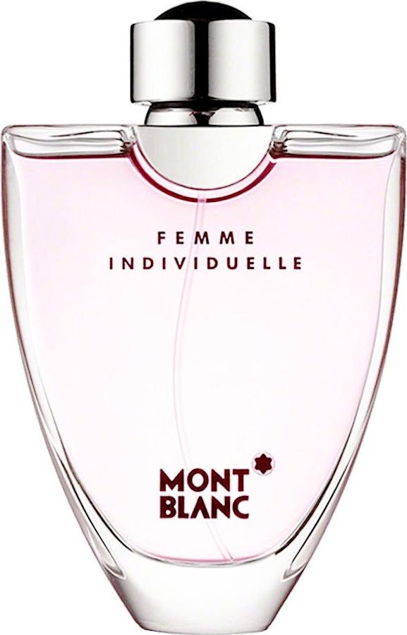 Flacon perfum Montblanc Femme Individuelle woda toaletowa 75ml z eleganckim opakowaniem marki Montblanc na białym tle