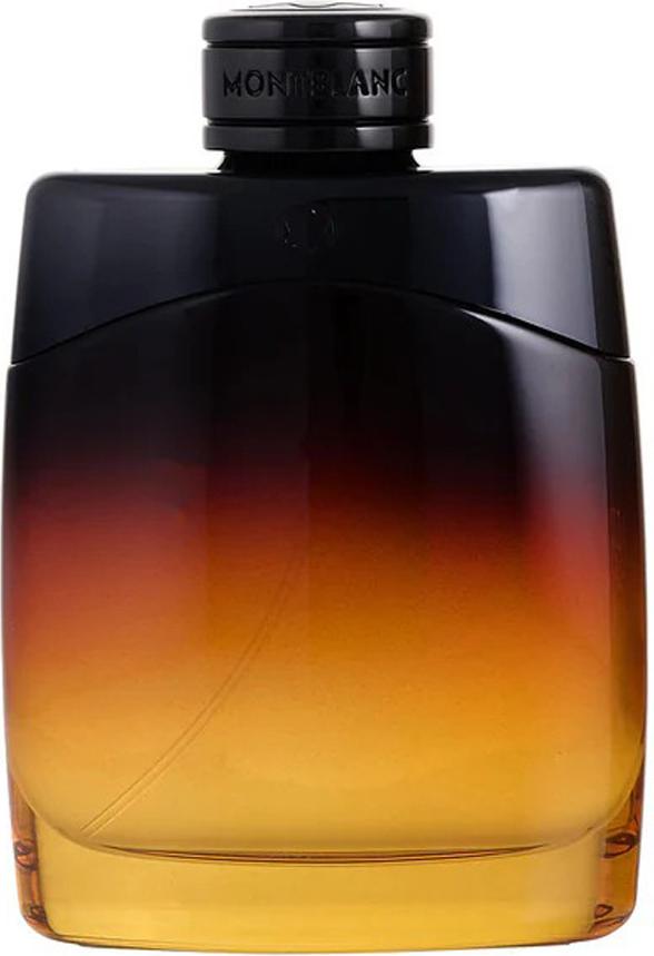Flacon wody perfumowanej Montblanc Legend Night 100ml na białym tle z eleganckim czarnym opakowaniem i logo marki Montblanc