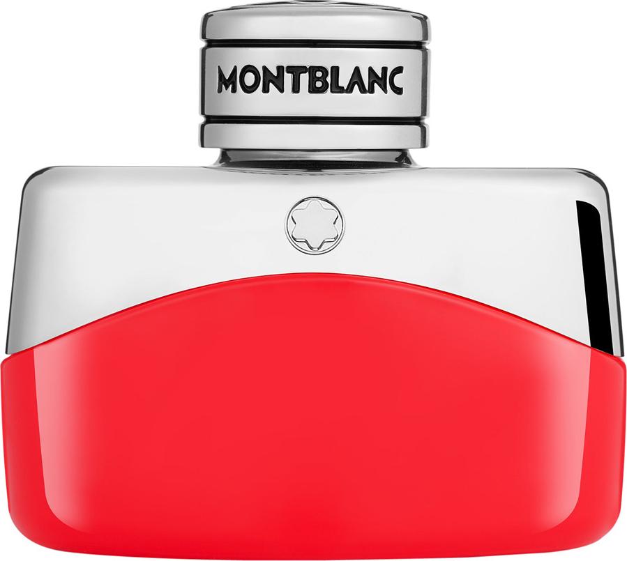 Flacon wody perfumowanej Montblanc Legend Red 30ml w karminowym kolorze z eleganckim logo marki na białym tle w luksusowym opakowaniu