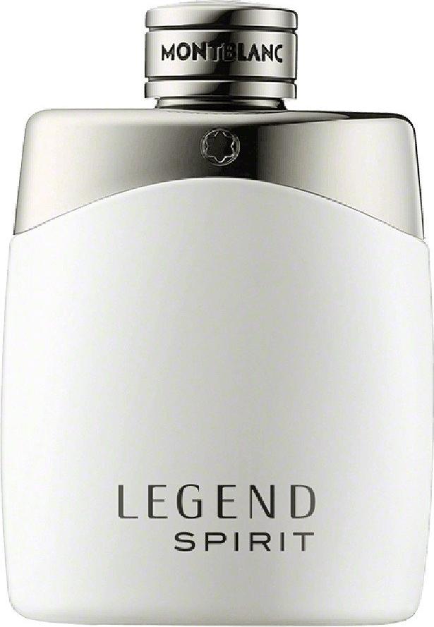 Flacon wody toaletowej Montblanc Legend Spirit 50ml na białym tle z eleganckim opakowaniem marki Montblanc