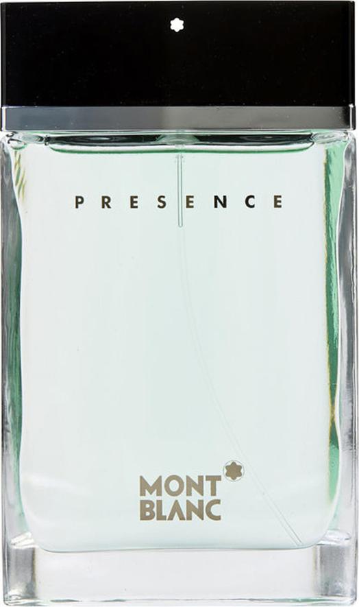 Flacon wody toaletowej Montblanc Presence 75ml dla mężczyzn z eleganckim opakowaniem na białym tle - orientalno-przyprawowe perfumy męskie