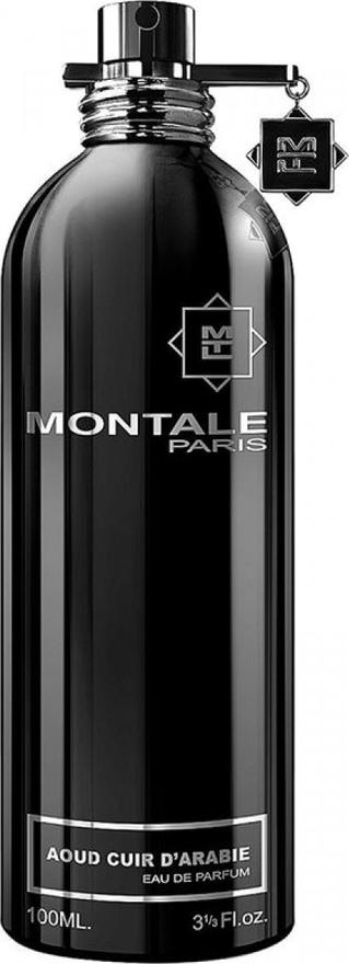 Flacon wody perfumowanej Montale Aoud Cuir d'Arabie dla mężczyzn 100ml z charakterystycznym srebrnym opakowaniem marki Montale