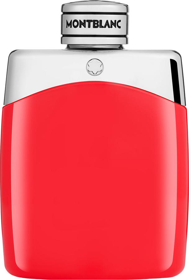 Flacon wody perfumowanej Montblanc Legend Red 100ml na białym tle z eleganckim opakowaniem marki Montblanc w czerwonej kolorystyce