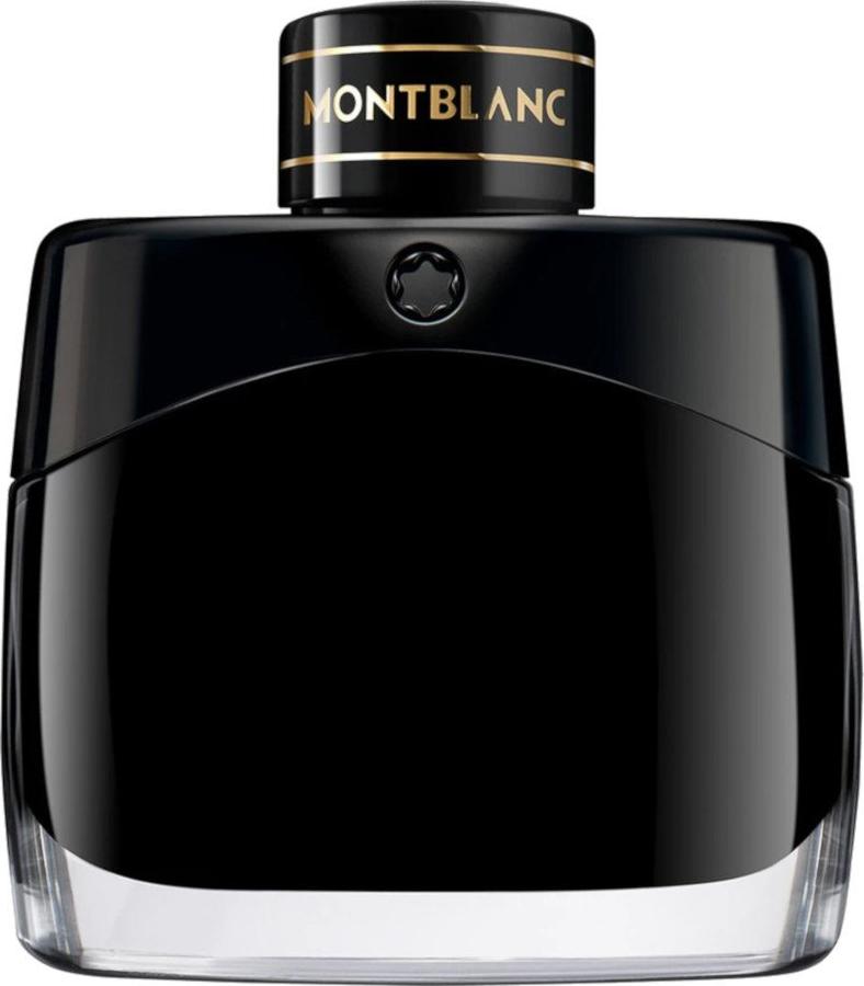 Flacon perfum Montblanc Legend Eau de Parfum 50ml dla mężczyzn na białym tle z eleganckim opakowaniem marki Montblanc w kolorze czarnym