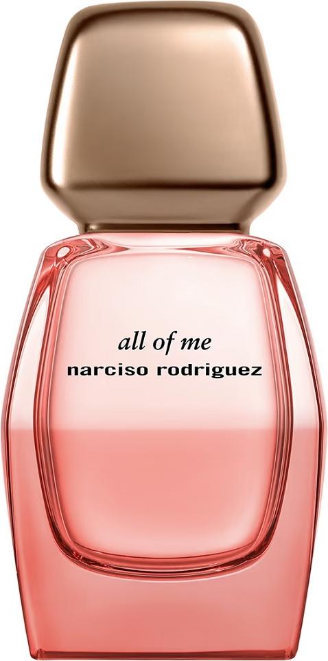Flacon perfum Narciso Rodriguez all of me Intense woda perfumowana 30ml na białym tle z eleganckim opakowaniem marki