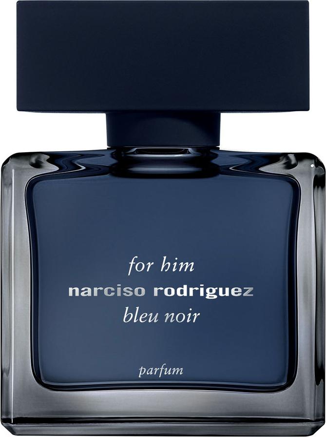 Narciso Rodriguez For Him Bleu Noir Parfum perfumy męskie 50ml w błękitnym flakonie z matowym korkiem na białym tle