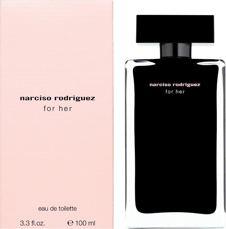 Narciso Rodriguez for her woda toaletowa 50ml w luksusowym czarnym flakonie na białym tle - eleganckie perfumy damskie marki Narciso Rodriguez