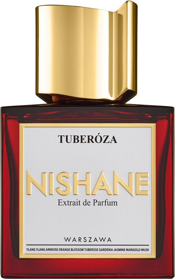 Flacon perfum NISHANE TUBEROZA 50ml - luksusowe perfumy kwiatowo-orientalne z tuberozą, eleganckie opakowanie marki NISHANE na białym tle