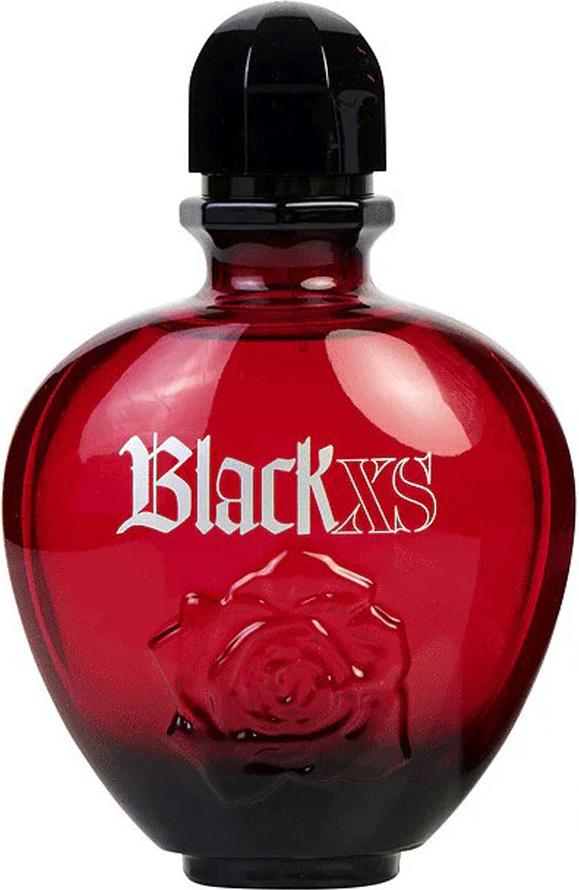 Flakon Paco Rabanne Black XS pour Elle woda toaletowa 80ml dla kobiet z eleganckim opakowaniem na białym tle - perfumy damskie